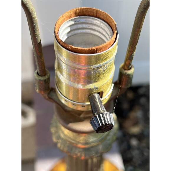 Vtg Mid Century Optical Amber Glass & Brass Hollywood Table lamp Big - Picture 10 of 16